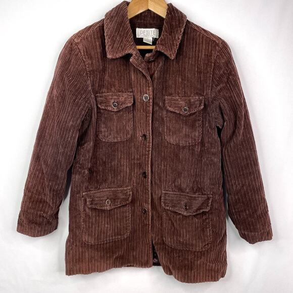 Petite Sophisticate Brown Corduroy Fleece Lined Jacket MD - Picture 1 of 11